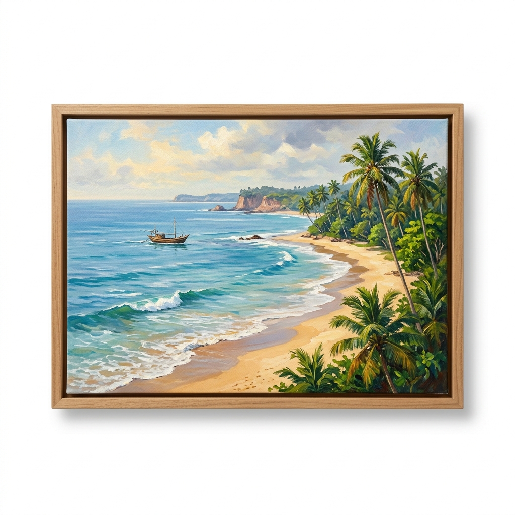 Original Tropical Sri Lankan Coastal Oil Painting on Canvas (6ft x 4ft) - Resort Lobby Centerpiece